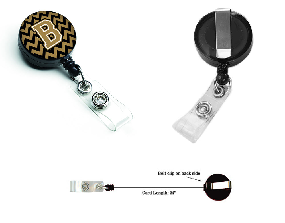 Letter B Chevron Black and Gold  Retractable Badge Reel CJ1050-BBR.