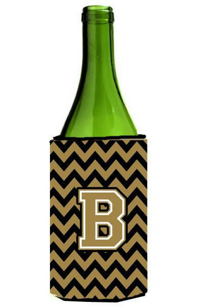 Letter B Chevron Black and Gold  Wine Bottle Beverage Insulator Hugger CJ1050-BLITERK by Caroline&#39;s Treasures