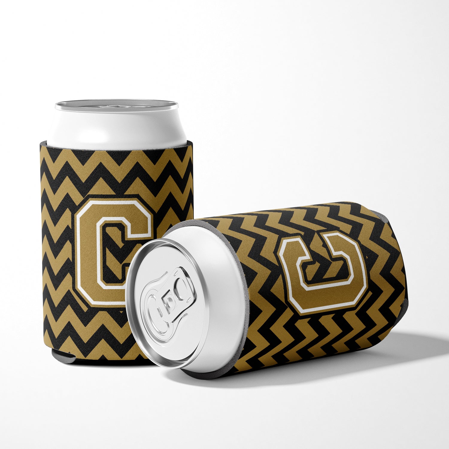 Letter C Chevron Black and Gold  Can or Bottle Hugger CJ1050-CCC.