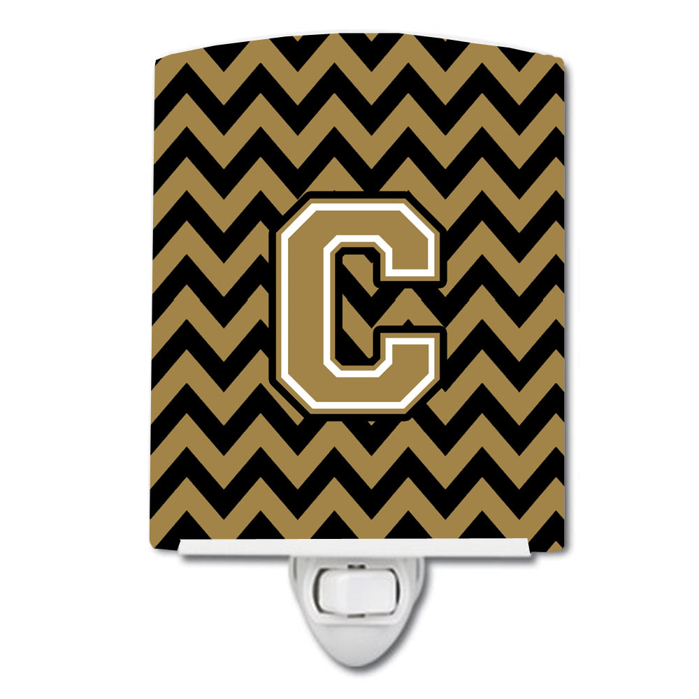 Letter C Chevron Black and Gold  Ceramic Night Light CJ1050-CCNL - the-store.com