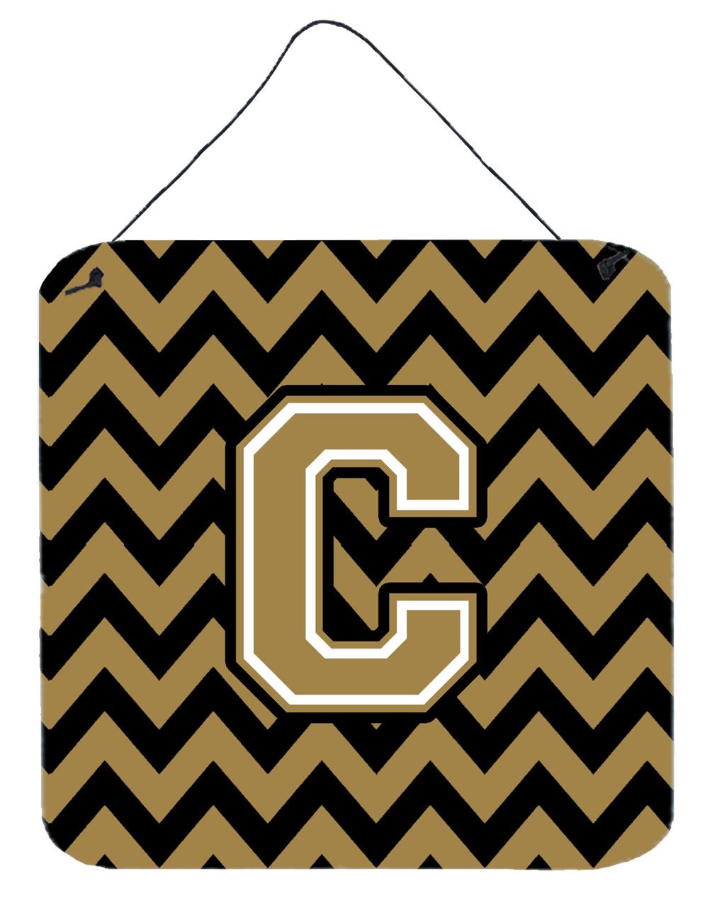 Letter C Chevron Black and Gold  Wall or Door Hanging Prints CJ1050-CDS66 by Caroline&#39;s Treasures