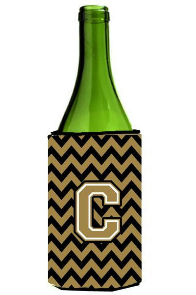 Letter C Chevron Black and Gold  Wine Bottle Beverage Insulator Hugger CJ1050-CLITERK by Caroline&#39;s Treasures