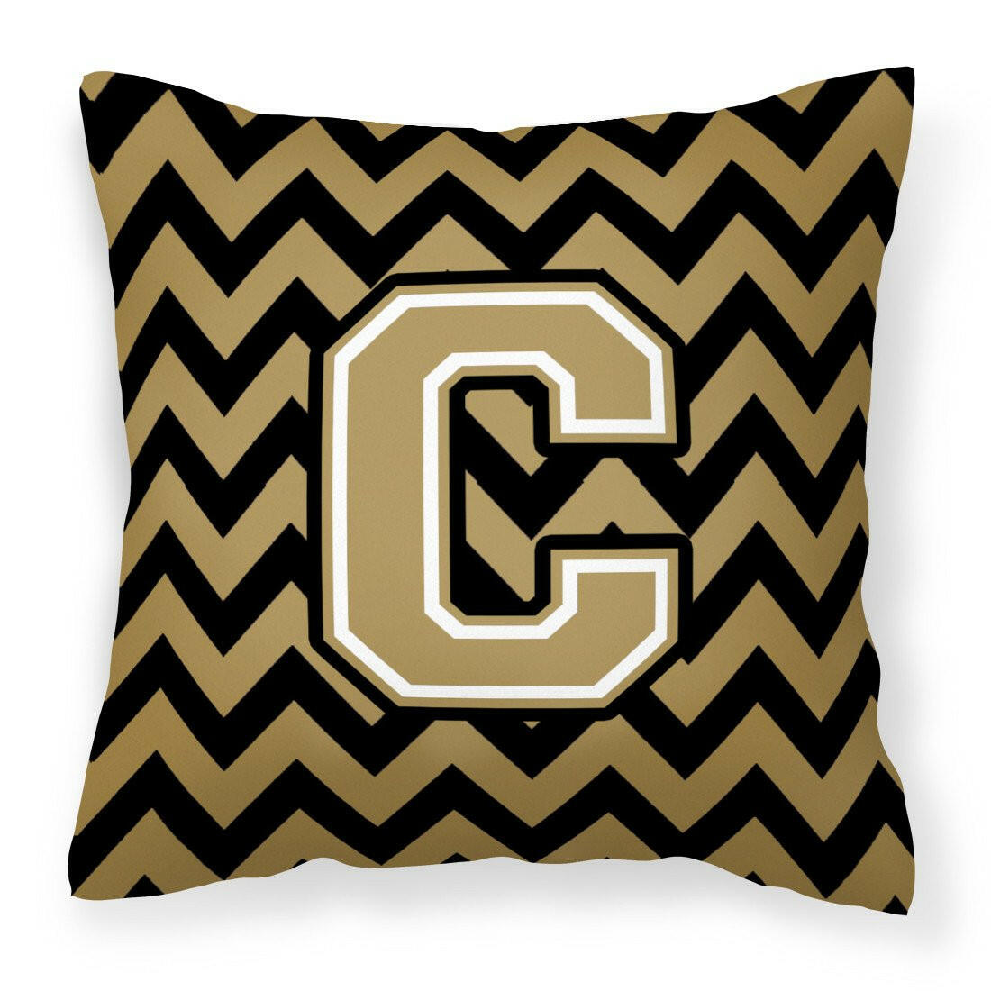 Letter C Chevron Black and Gold  Fabric Decorative Pillow CJ1050-CPW1414 by Caroline's Treasures