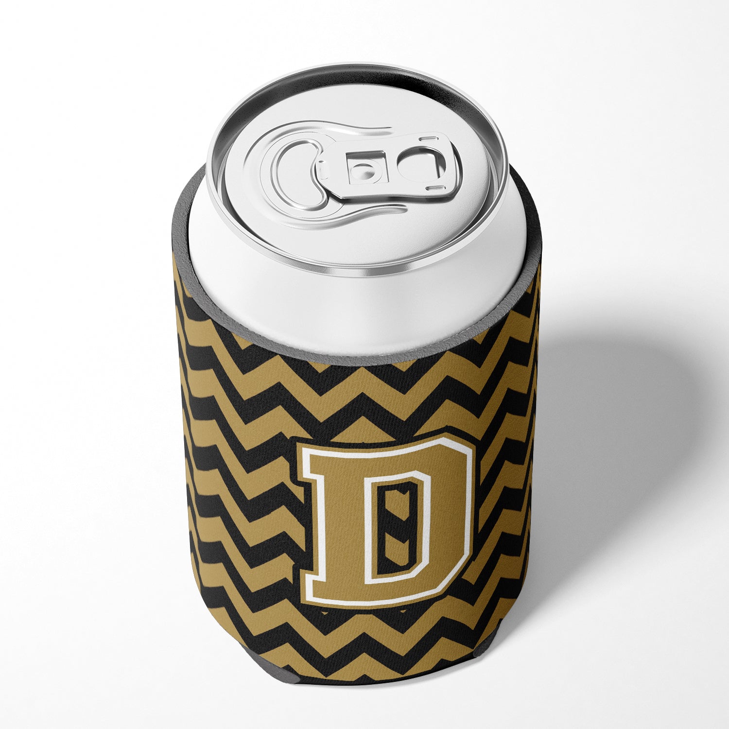 Letter D Chevron Black and Gold  Can or Bottle Hugger CJ1050-DCC.