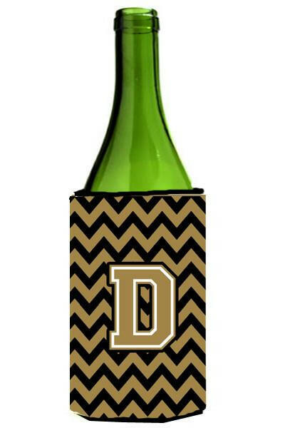 Letter D Chevron Black and Gold  Wine Bottle Beverage Insulator Hugger CJ1050-DLITERK by Caroline&#39;s Treasures