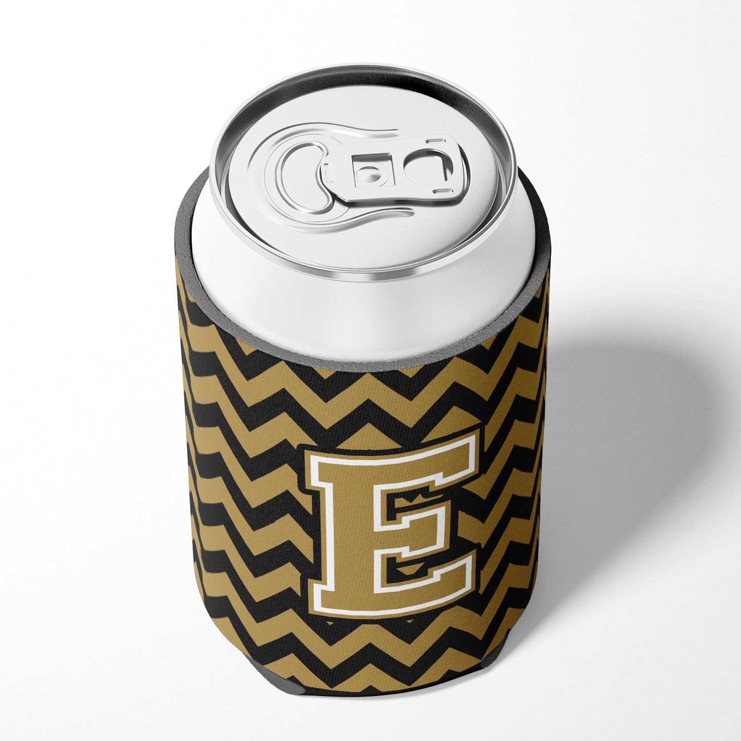 Letter E Chevron Black and Gold  Can or Bottle Hugger CJ1050-ECC.