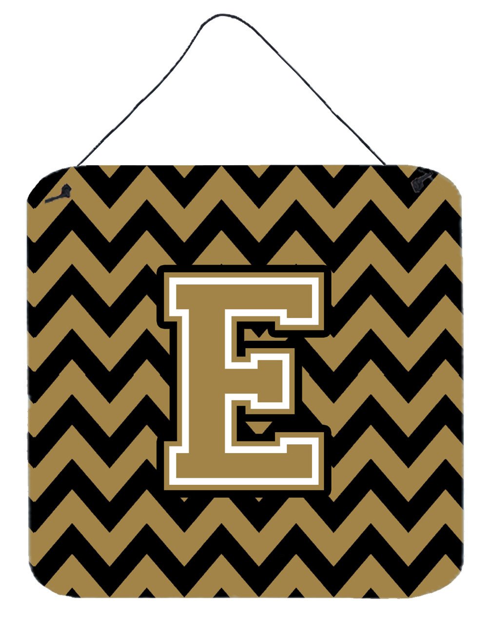 Letter E Chevron Black and Gold  Wall or Door Hanging Prints CJ1050-EDS66 by Caroline's Treasures