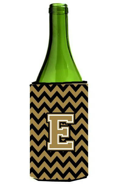 Letter E Chevron Black and Gold  Wine Bottle Beverage Insulator Hugger CJ1050-ELITERK by Caroline&#39;s Treasures