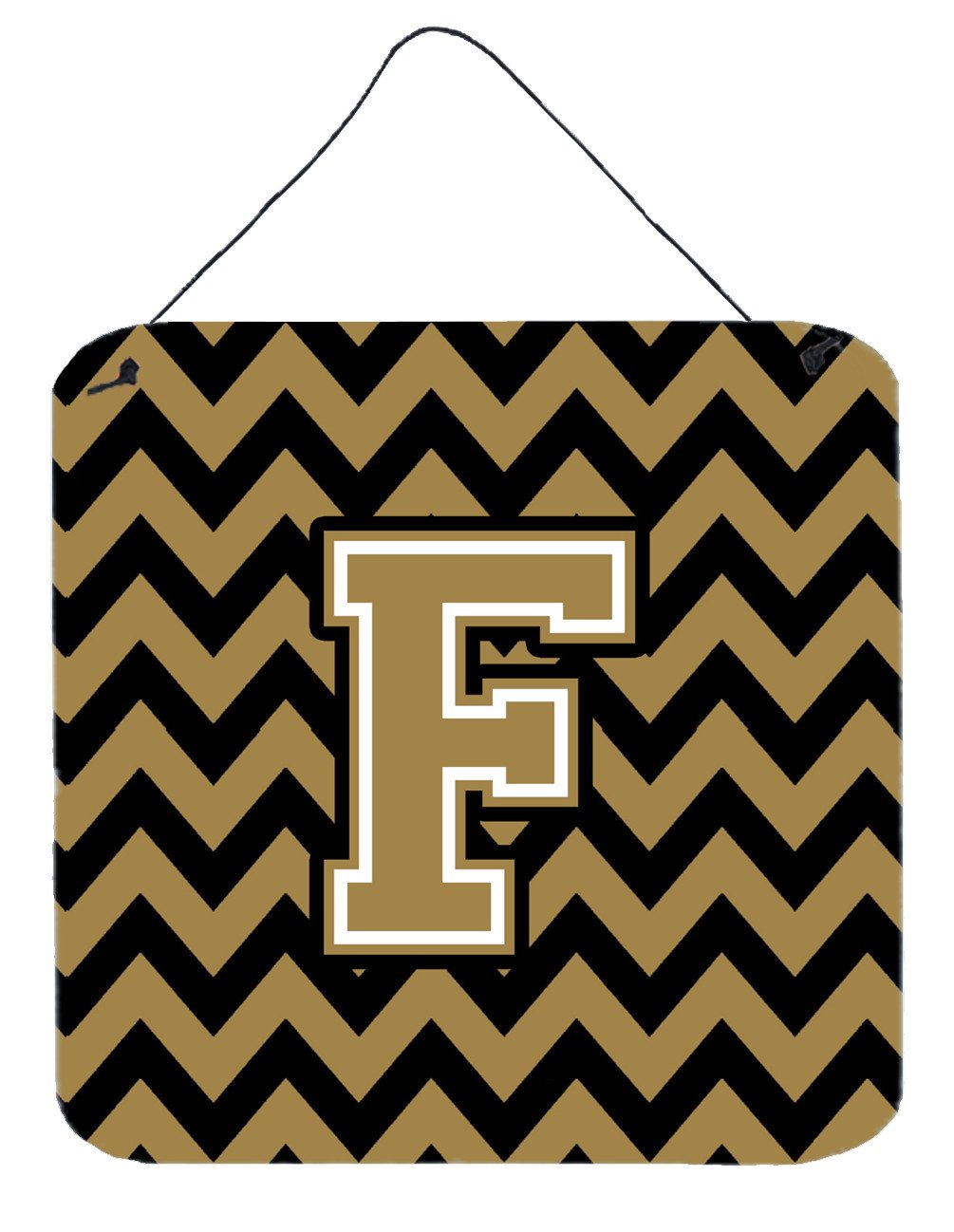 Letter F Chevron Black and Gold  Wall or Door Hanging Prints CJ1050-FDS66 by Caroline&#39;s Treasures