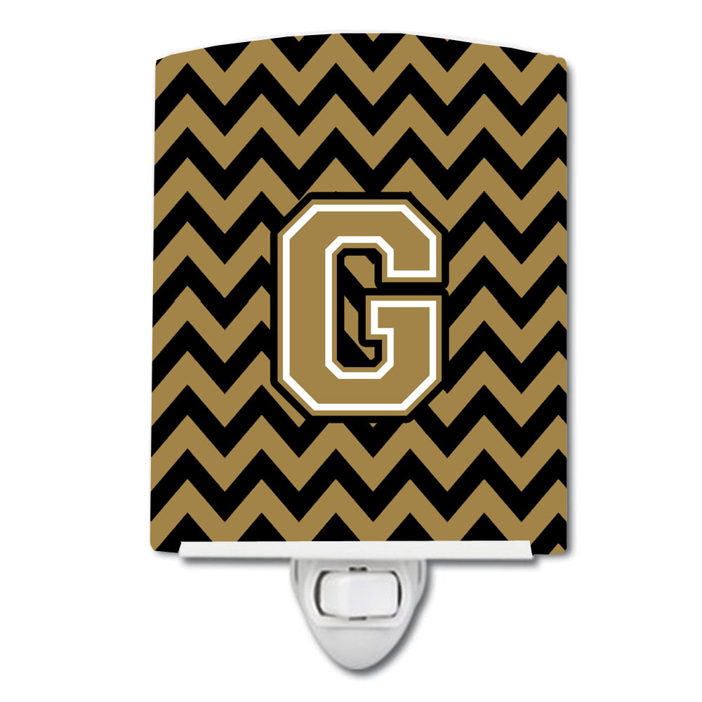 Letter G Chevron Black and Gold  Ceramic Night Light CJ1050-GCNL - the-store.com