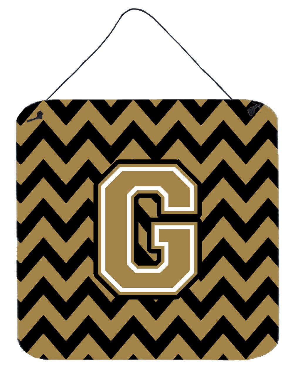 Letter G Chevron Black and Gold  Wall or Door Hanging Prints CJ1050-GDS66 by Caroline's Treasures