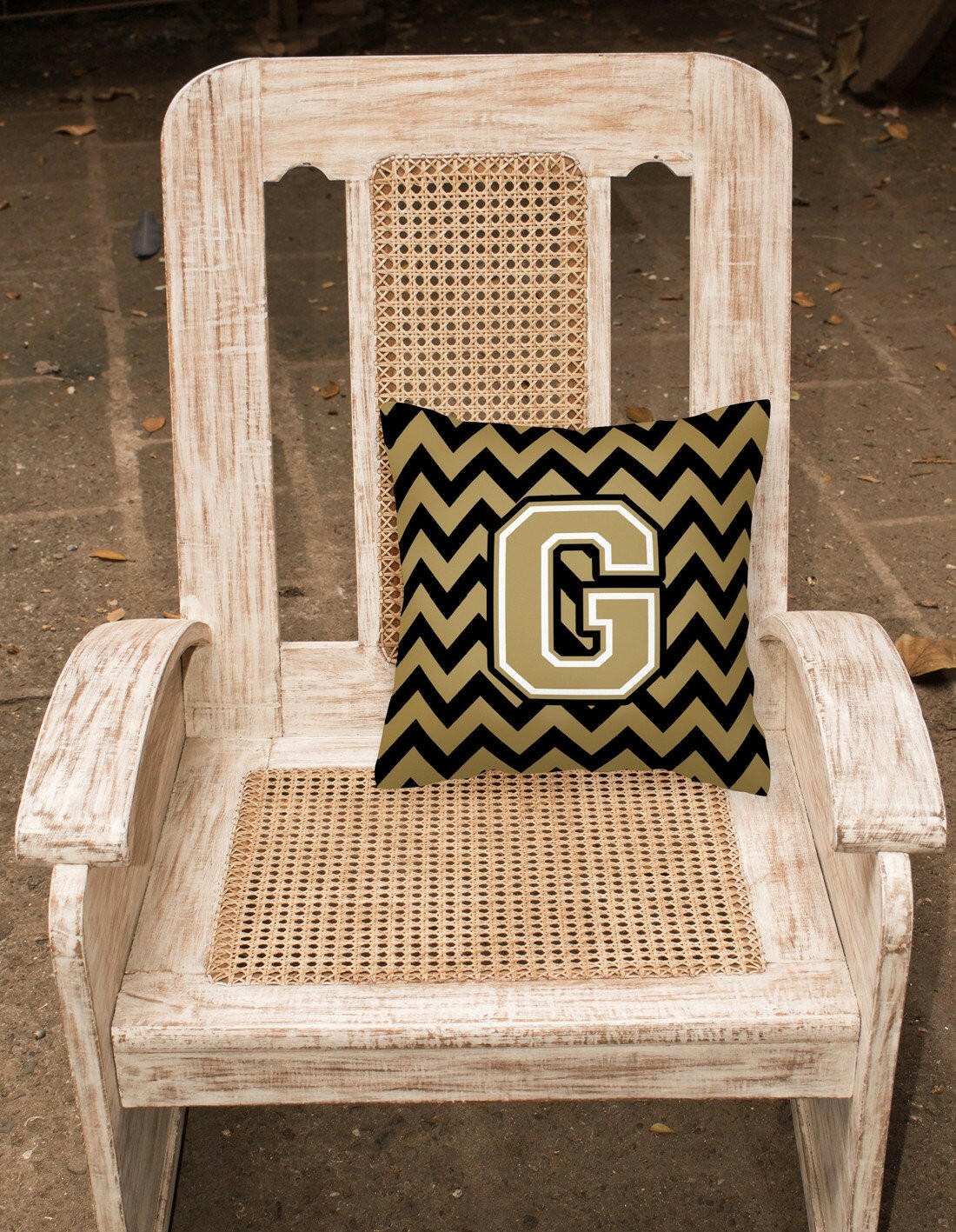 Letter G Chevron Black and Gold  Fabric Decorative Pillow CJ1050-GPW1414 by Caroline's Treasures