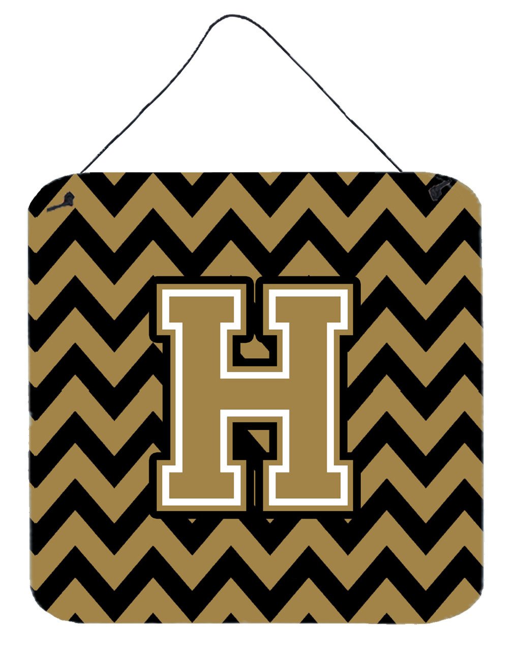 Letter H Chevron Black and Gold  Wall or Door Hanging Prints CJ1050-HDS66 by Caroline&#39;s Treasures
