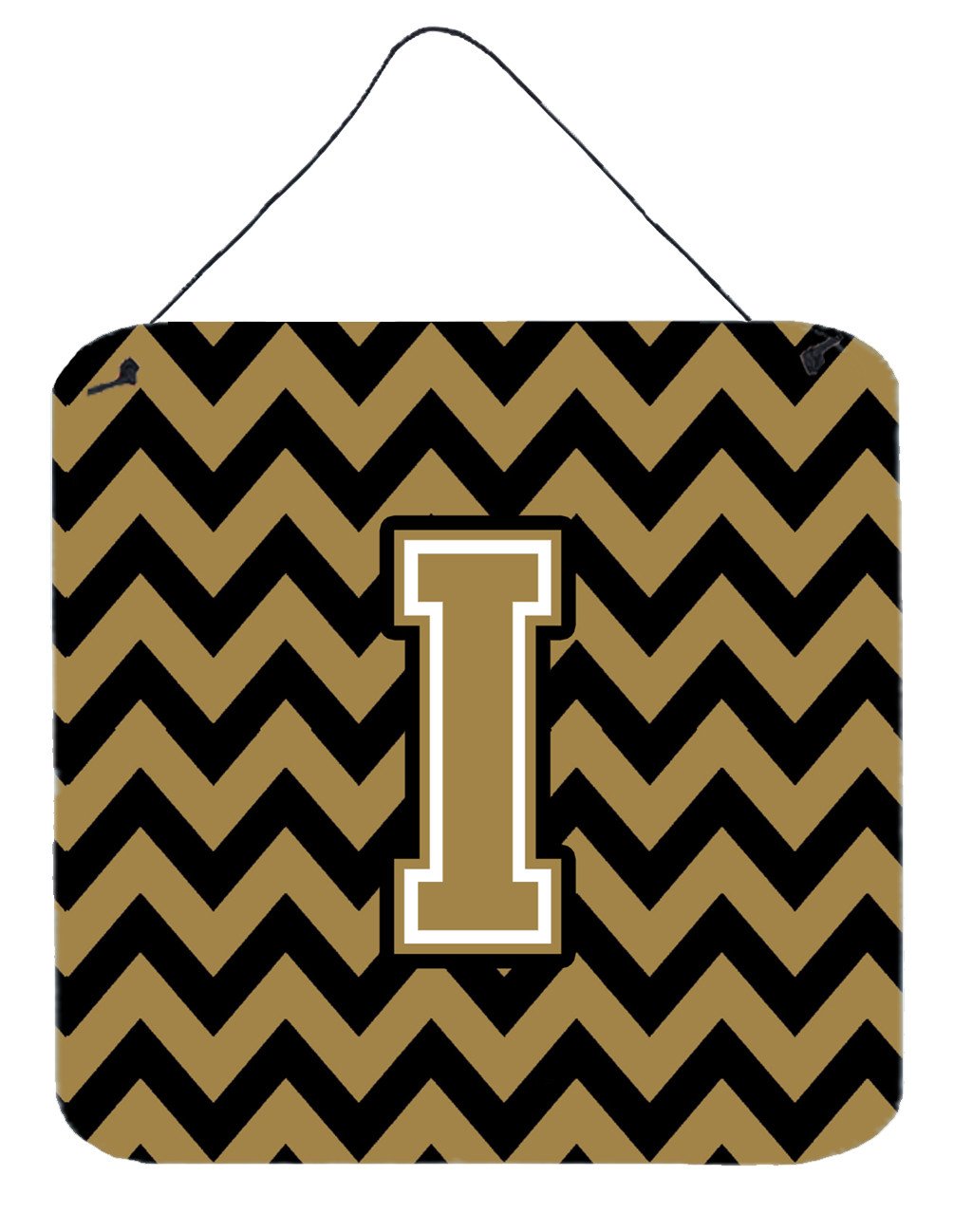 Letter I Chevron Black and Gold  Wall or Door Hanging Prints CJ1050-IDS66 by Caroline&#39;s Treasures