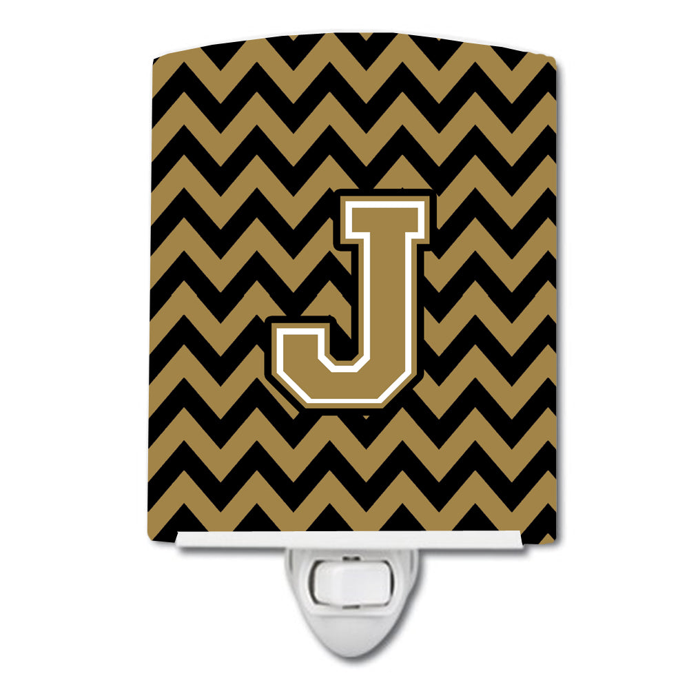 Letter J Chevron Black and Gold  Ceramic Night Light CJ1050-JCNL - the-store.com