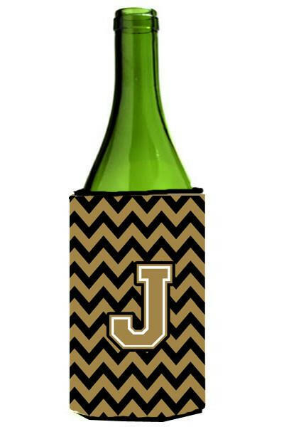 Letter J Chevron Black and Gold  Wine Bottle Beverage Insulator Hugger CJ1050-JLITERK by Caroline&#39;s Treasures