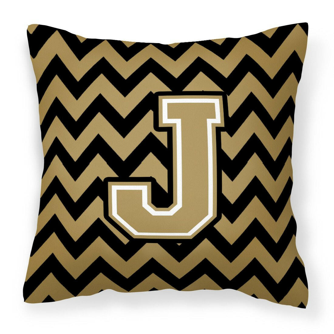 Letter J Chevron Black and Gold  Fabric Decorative Pillow CJ1050-JPW1414 by Caroline&#39;s Treasures