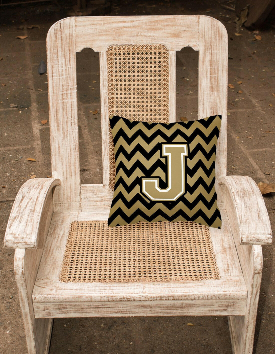 Letter J Chevron Black and Gold  Fabric Decorative Pillow CJ1050-JPW1414 by Caroline's Treasures