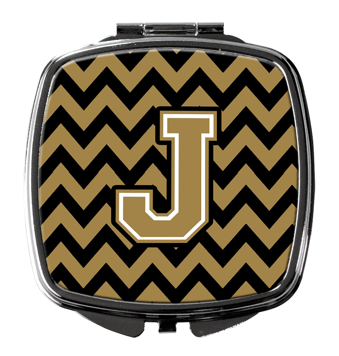 Letter J Chevron Black and Gold  Compact Mirror CJ1050-JSCM