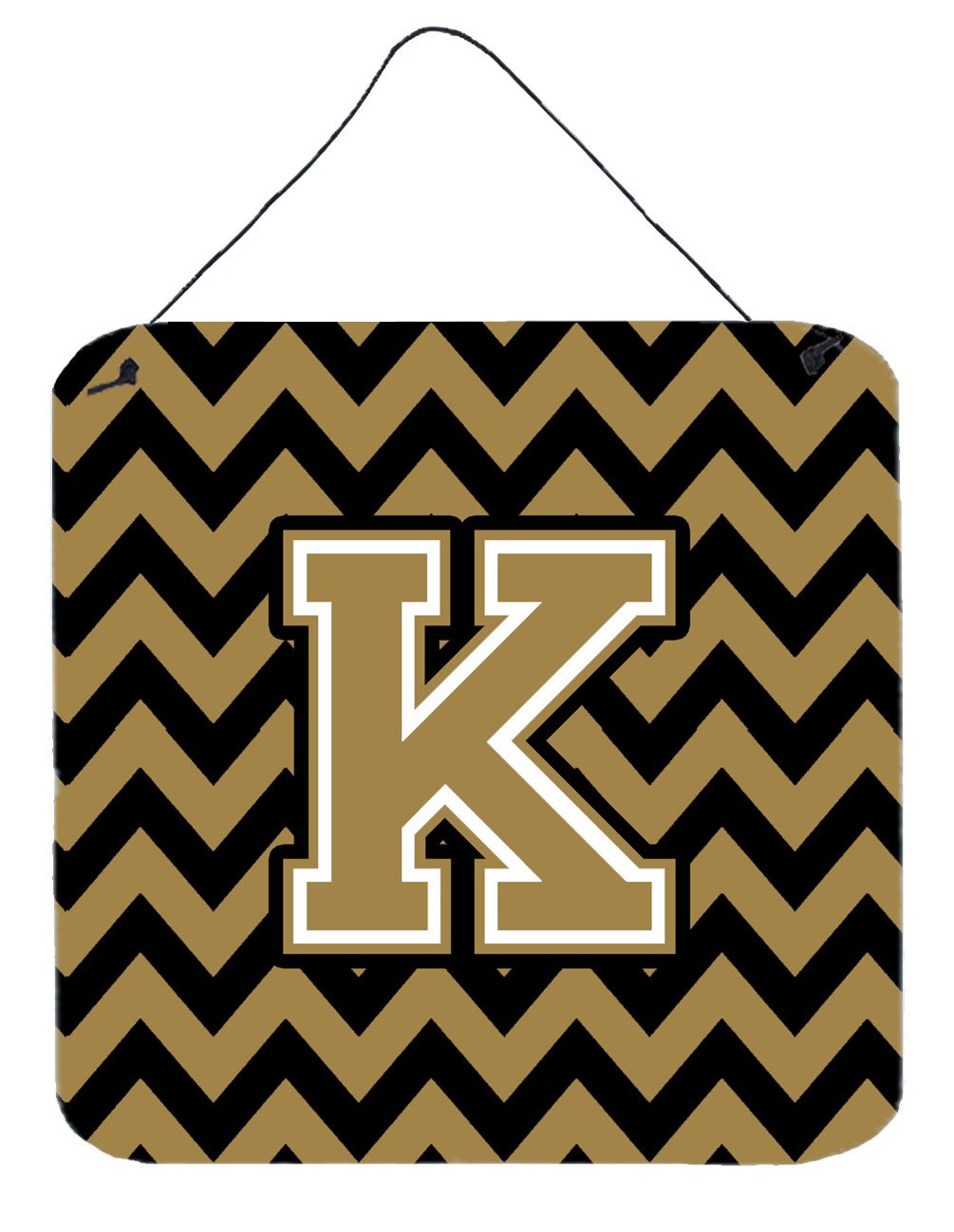 Letter K Chevron Black and Gold  Wall or Door Hanging Prints CJ1050-KDS66 by Caroline&#39;s Treasures