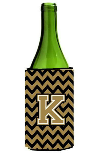 Letter K Chevron Black and Gold  Wine Bottle Beverage Insulator Hugger CJ1050-KLITERK by Caroline&#39;s Treasures