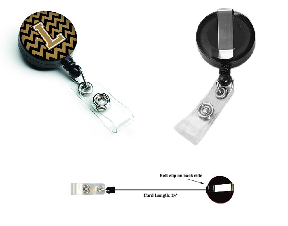 Letter L Chevron Black and Gold  Retractable Badge Reel CJ1050-LBR.