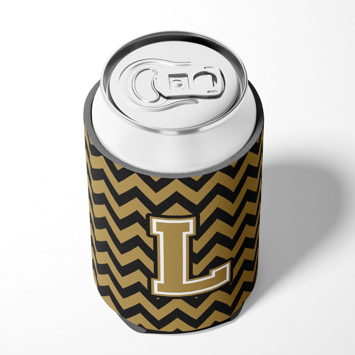 Letter L Chevron Black and Gold  Can or Bottle Hugger CJ1050-LCC.