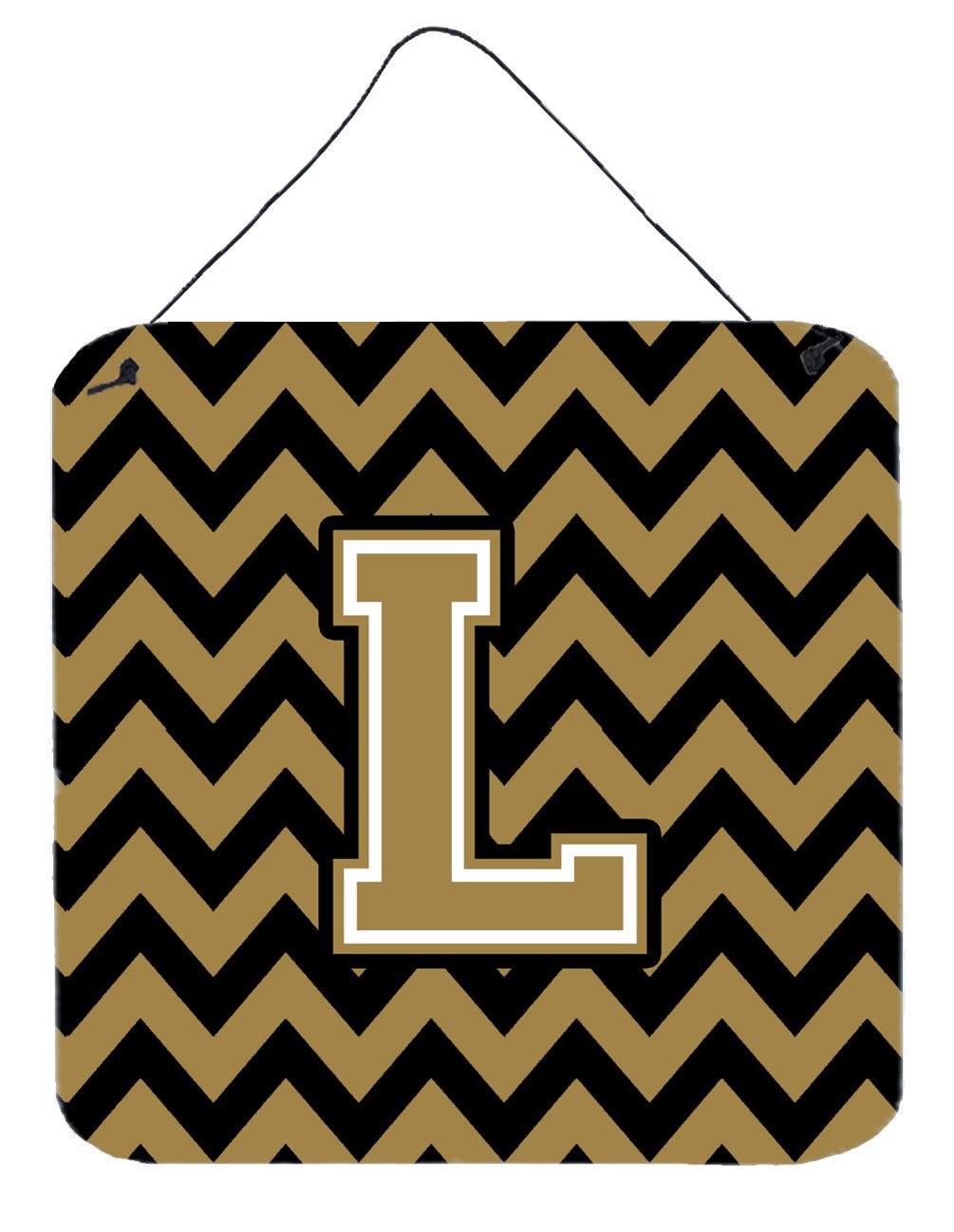 Letter L Chevron Black and Gold  Wall or Door Hanging Prints CJ1050-LDS66 by Caroline&#39;s Treasures