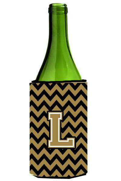 Letter L Chevron Black and Gold  Wine Bottle Beverage Insulator Hugger CJ1050-LLITERK by Caroline&#39;s Treasures