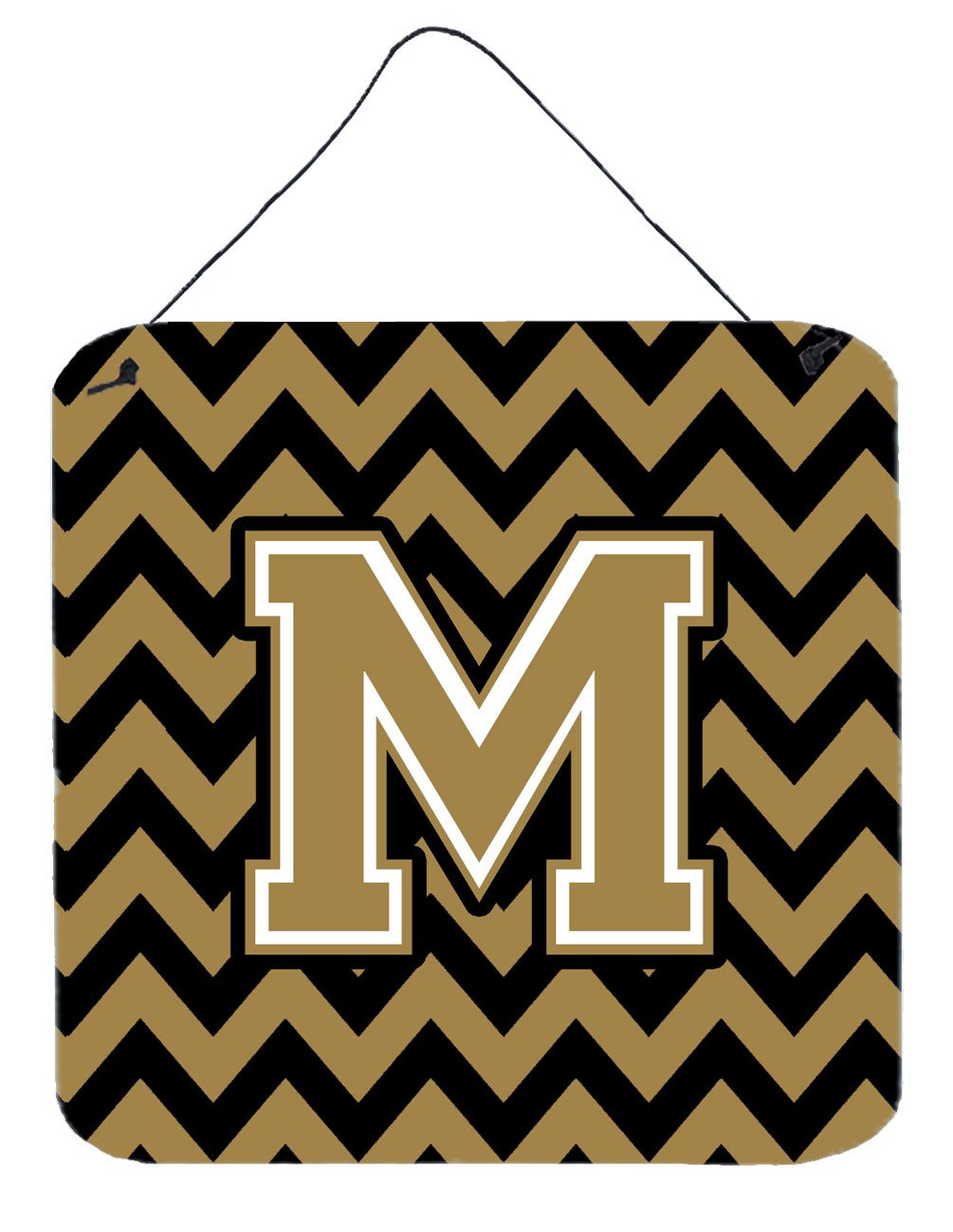 Letter M Chevron Black and Gold  Wall or Door Hanging Prints CJ1050-MDS66 by Caroline&#39;s Treasures