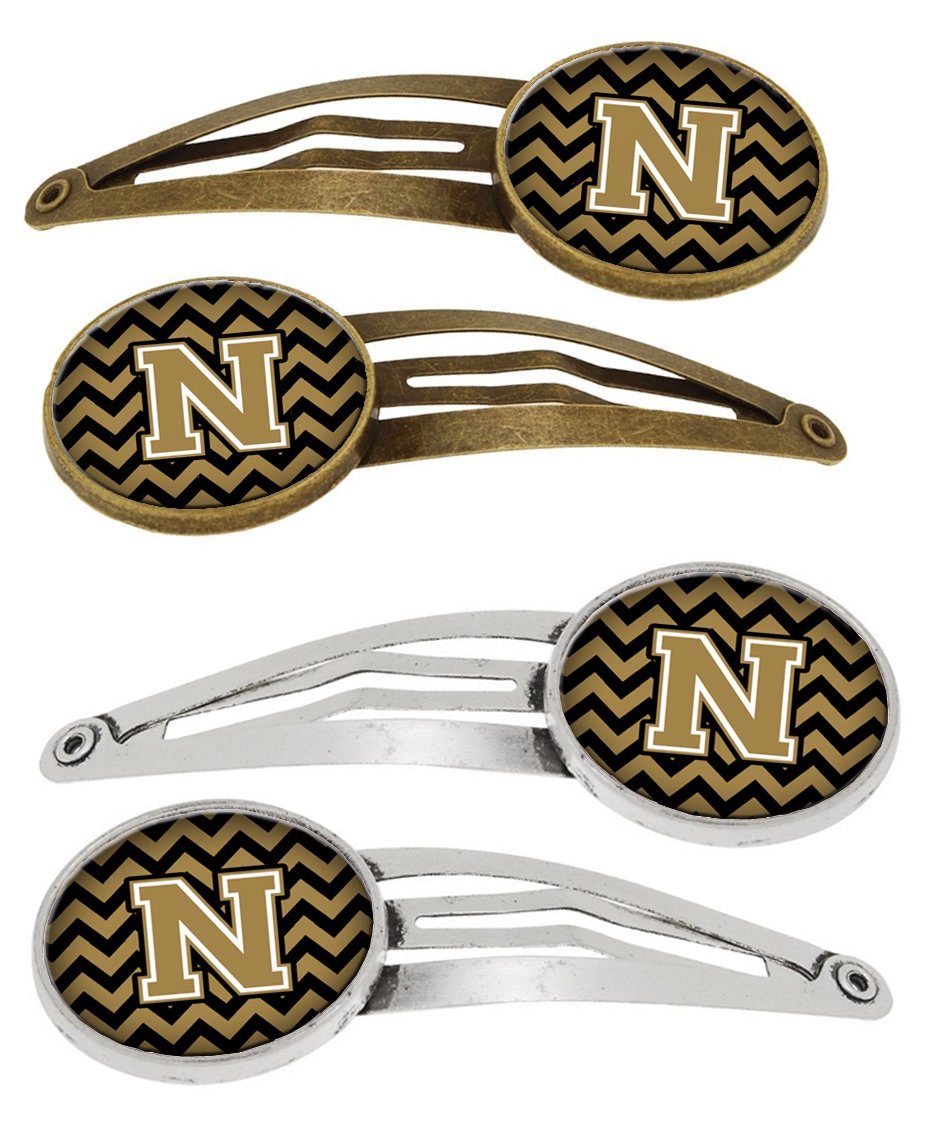 Letter N Chevron Black and Gold Set of 4 Barrettes Hair Clips CJ1050-NHCS4 by Caroline&#39;s Treasures