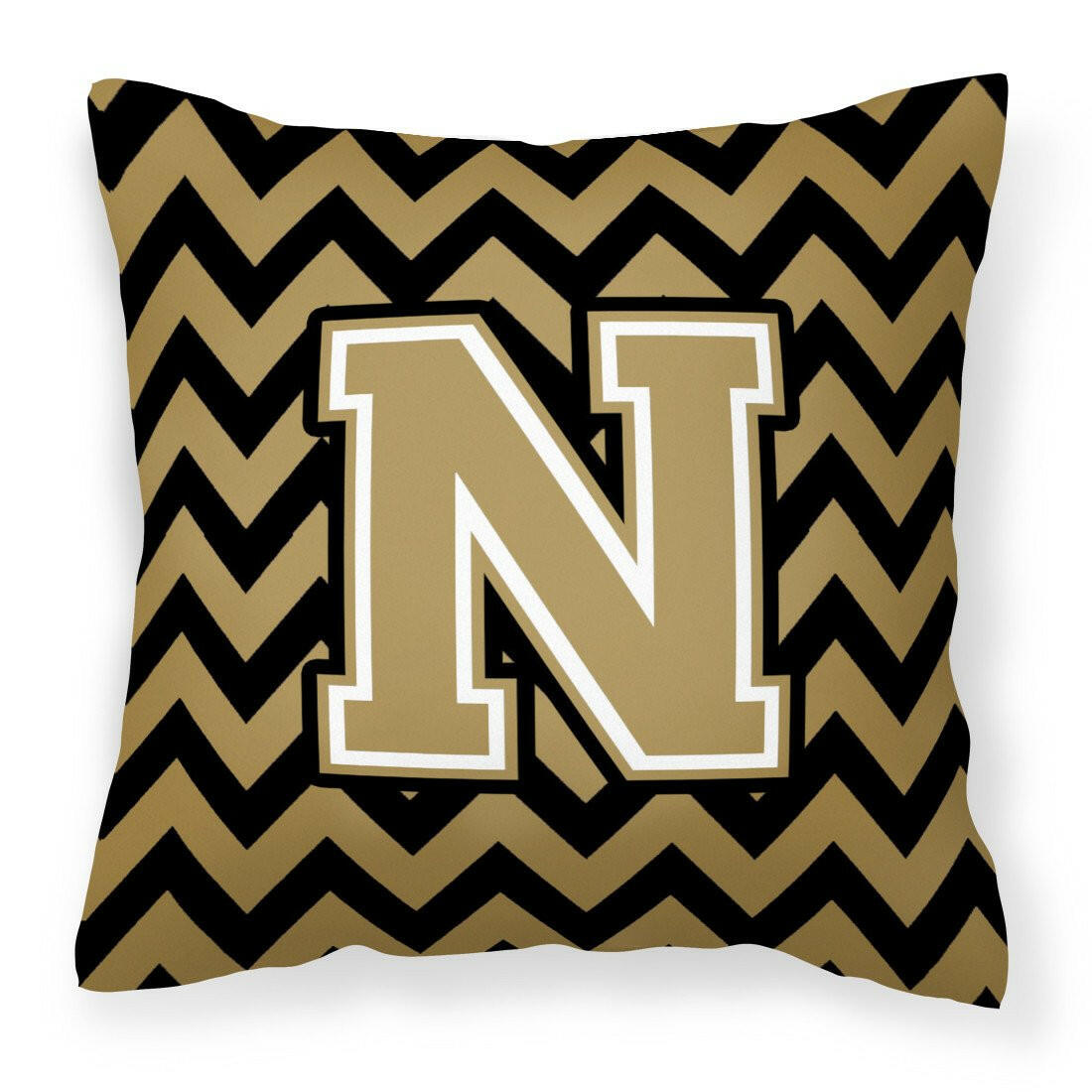 Letter N Chevron Black and Gold  Fabric Decorative Pillow CJ1050-NPW1414 by Caroline&#39;s Treasures