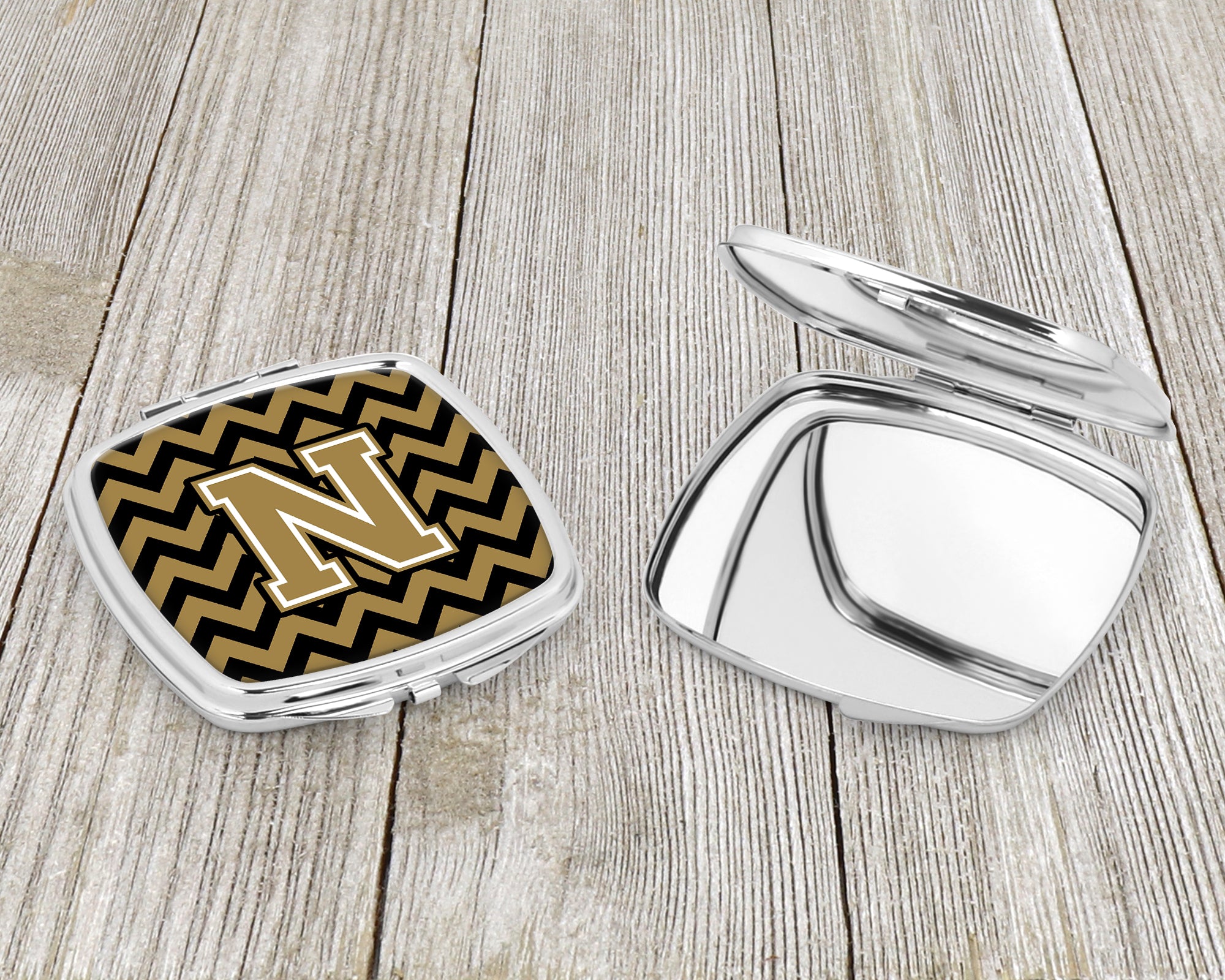 Letter N Chevron Black and Gold  Compact Mirror CJ1050-NSCM  the-store.com.