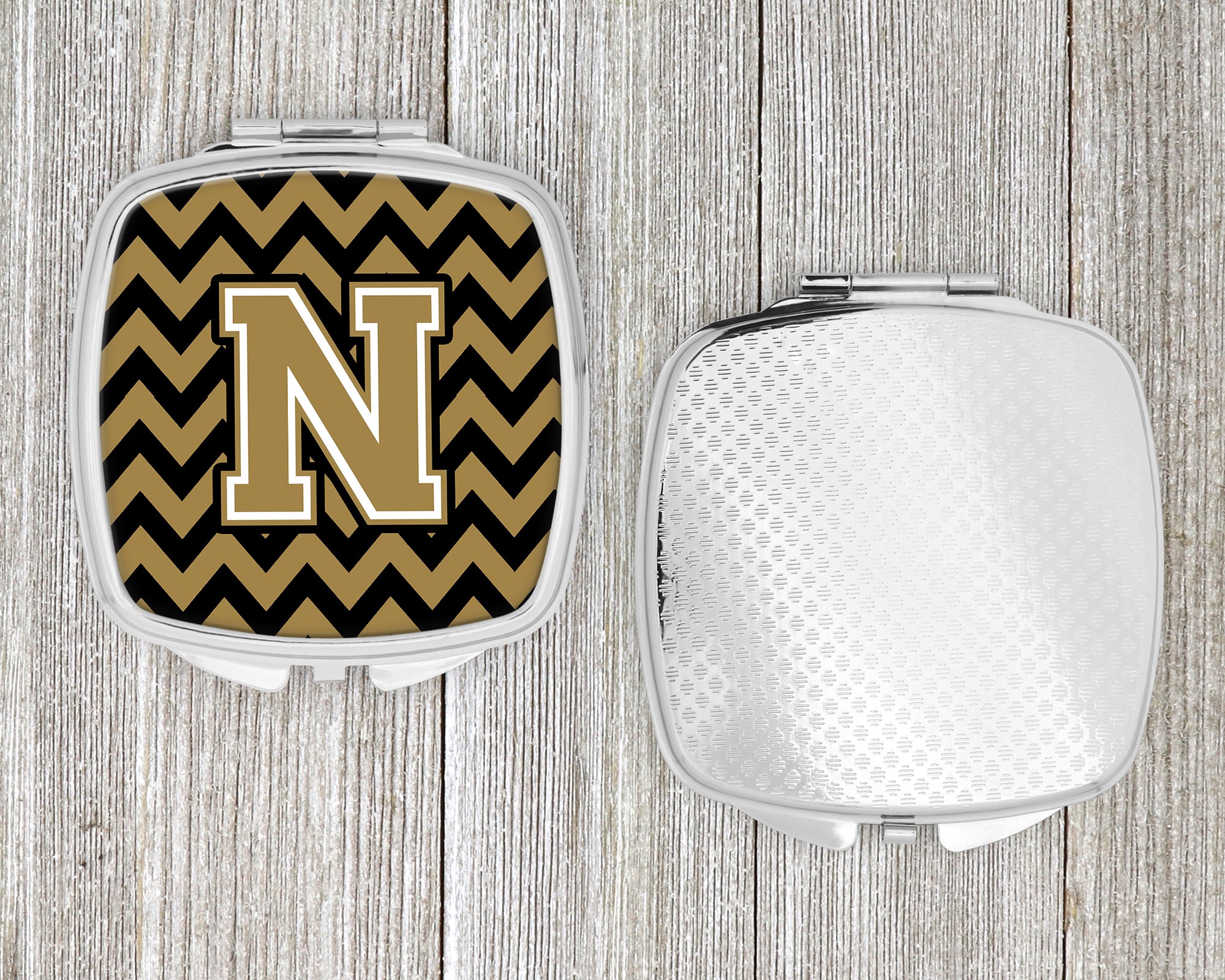 Letter N Chevron Black and Gold  Compact Mirror CJ1050-NSCM