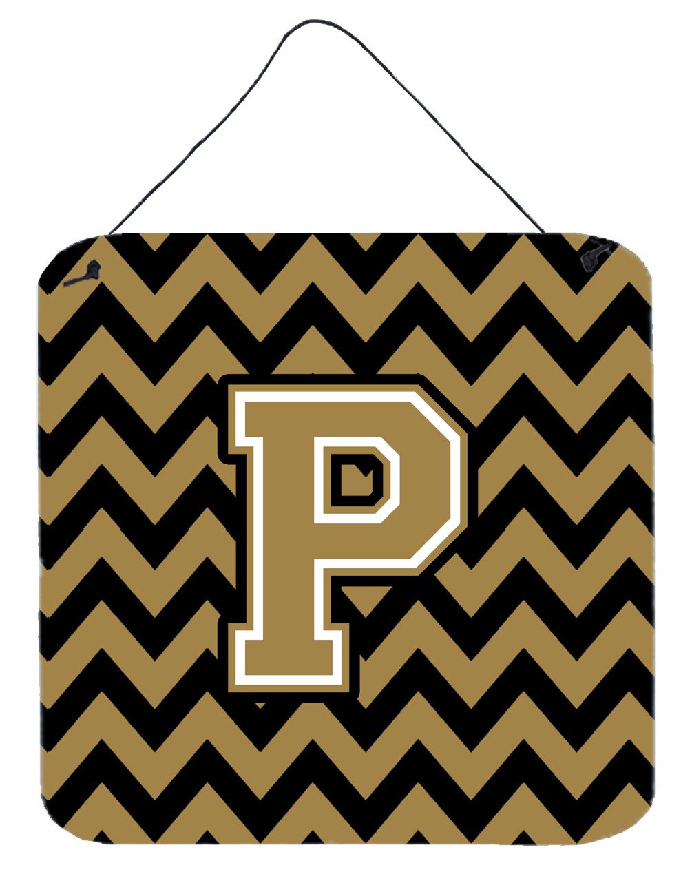 Letter P Chevron Black and Gold  Wall or Door Hanging Prints CJ1050-PDS66 by Caroline's Treasures