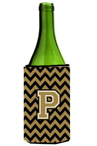 Letter P Chevron Black and Gold  Wine Bottle Beverage Insulator Hugger CJ1050-PLITERK by Caroline&#39;s Treasures
