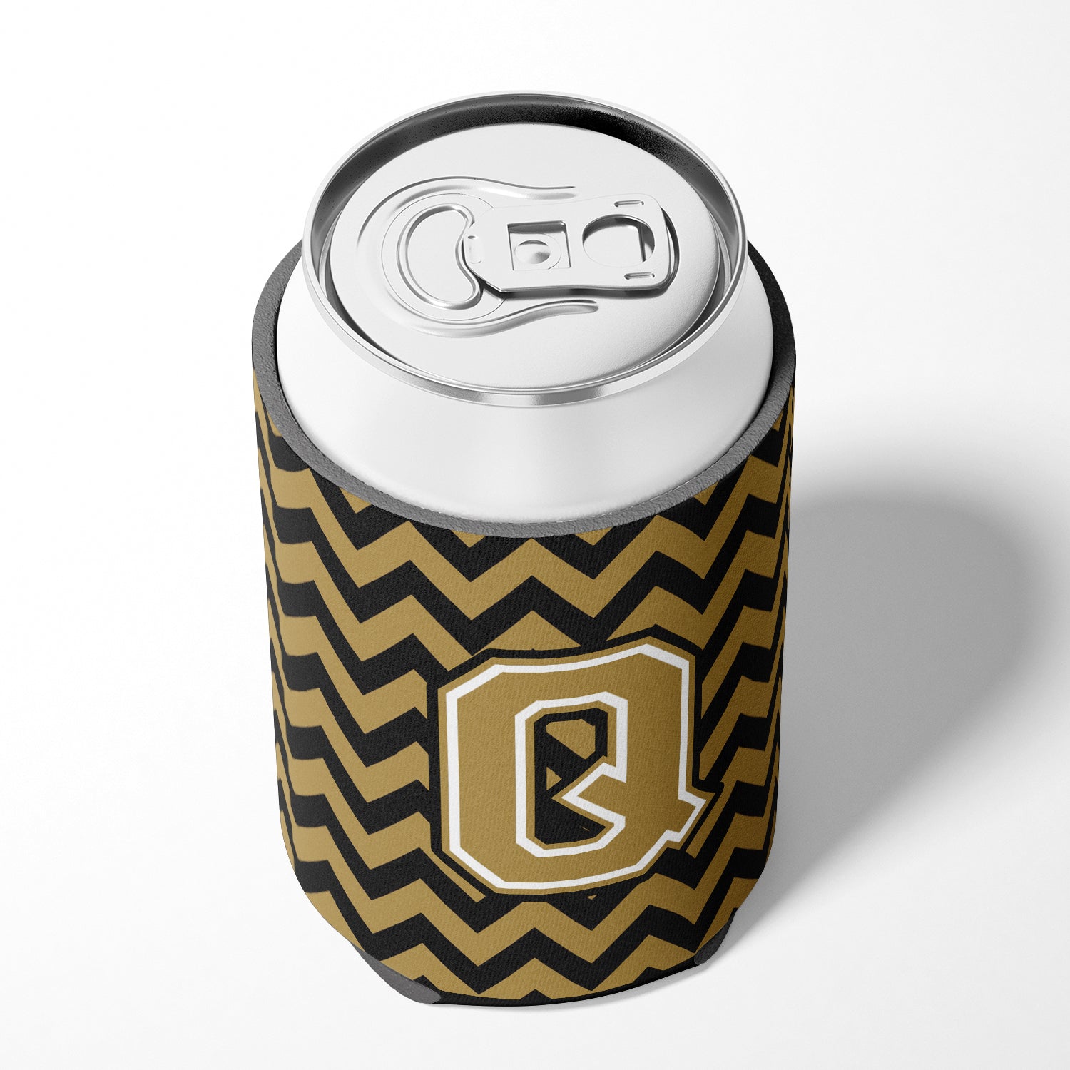 Letter Q Chevron Black and Gold  Can or Bottle Hugger CJ1050-QCC