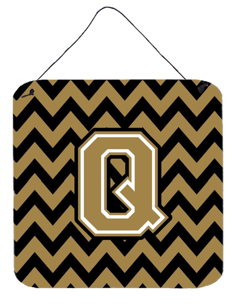 Letter Q Chevron Black and Gold  Wall or Door Hanging Prints CJ1050-QDS66 by Caroline&#39;s Treasures