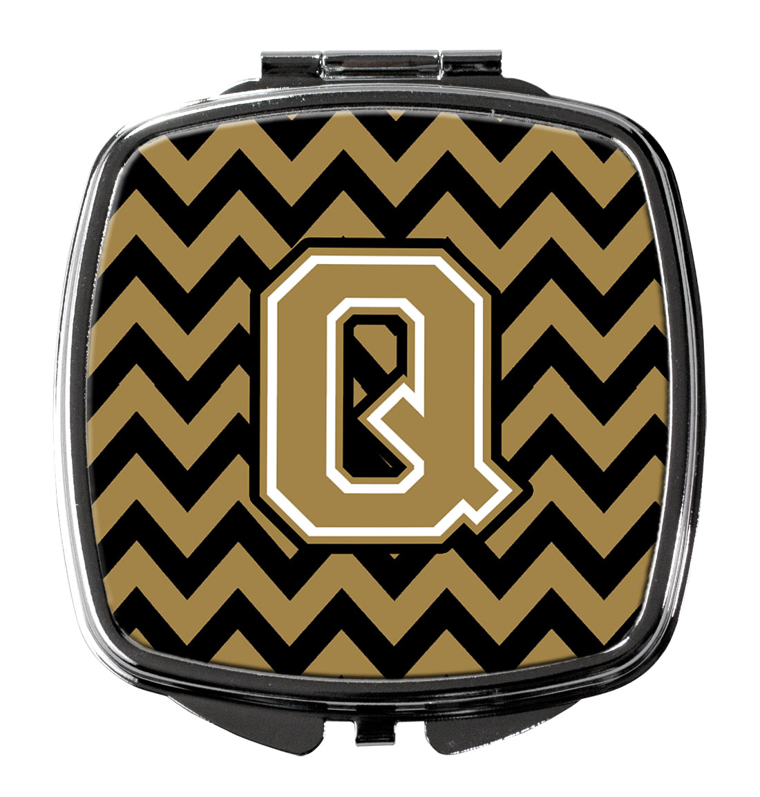 Letter Q Chevron Black and Gold  Compact Mirror CJ1050-QSCM