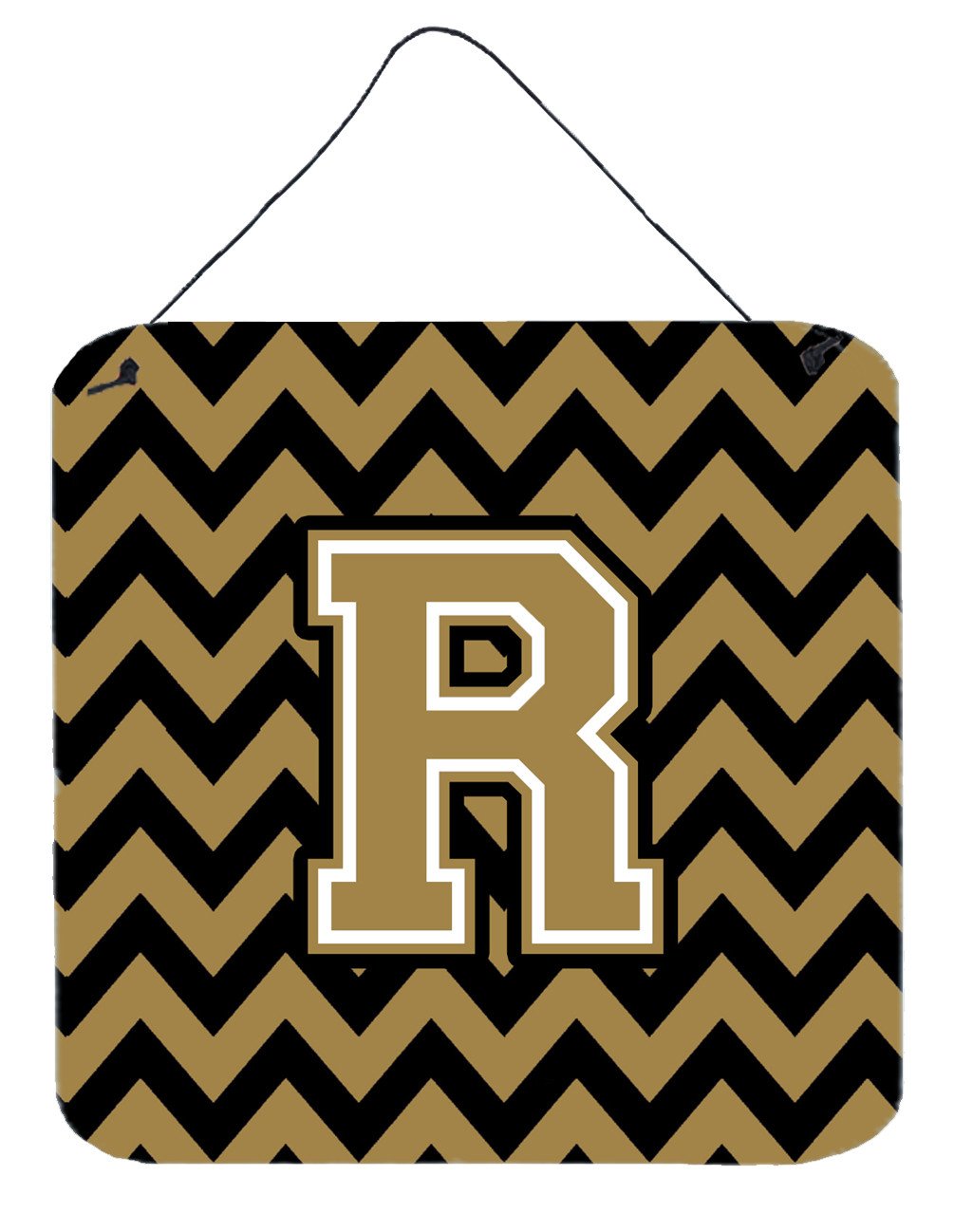 Letter R Chevron Black and Gold  Wall or Door Hanging Prints CJ1050-RDS66 by Caroline's Treasures