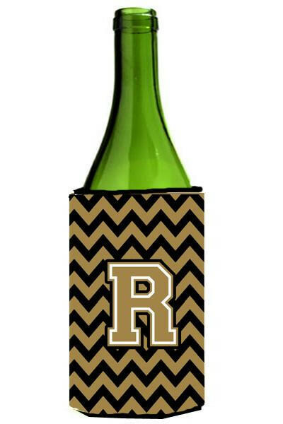 Letter R Chevron Black and Gold  Wine Bottle Beverage Insulator Hugger CJ1050-RLITERK by Caroline&#39;s Treasures
