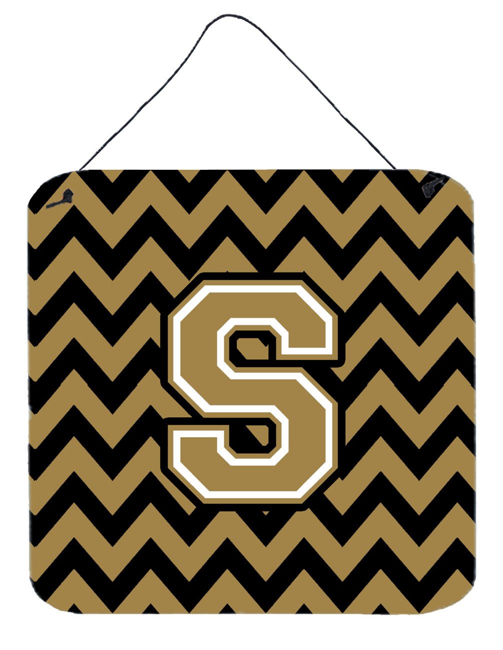 Letter S Chevron Black and Gold  Wall or Door Hanging Prints CJ1050-SDS66 by Caroline&#39;s Treasures