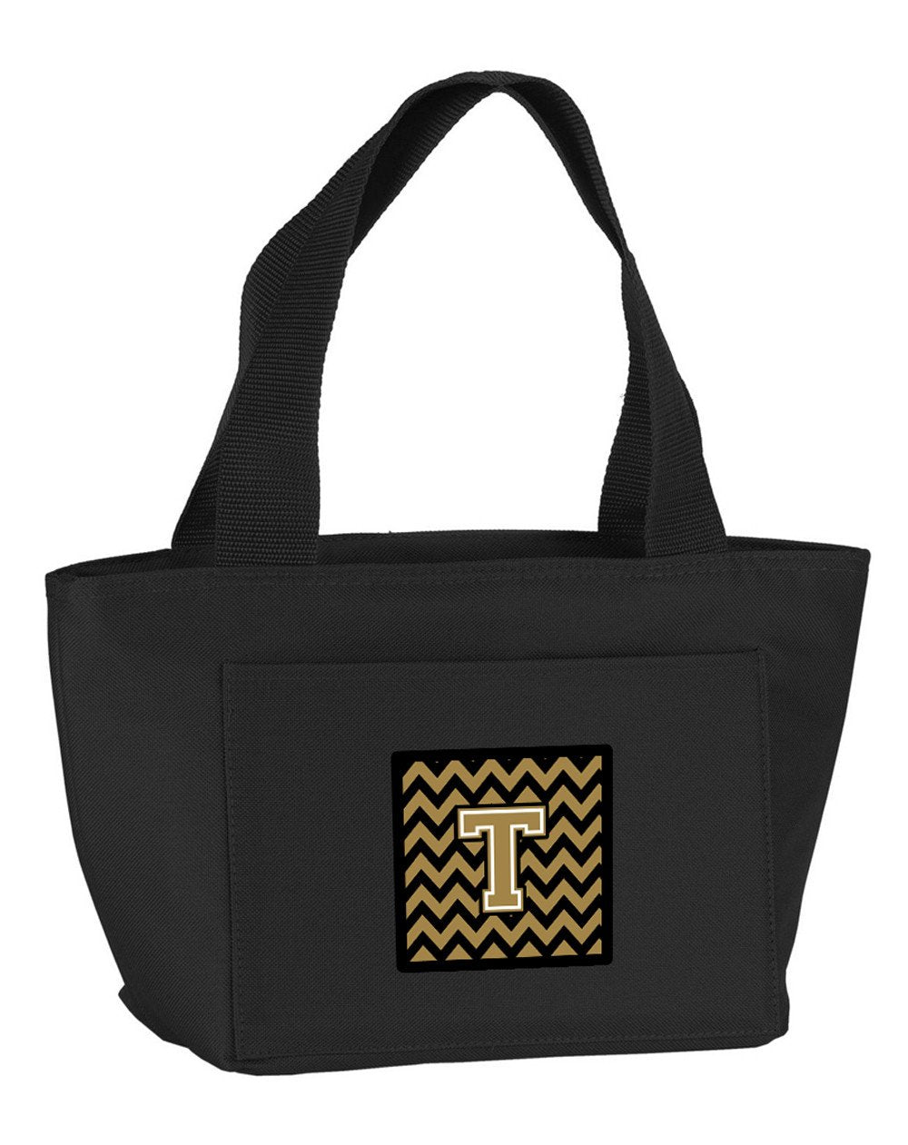Letter T Chevron Black and Gold  Lunch Bag CJ1050-TBK-8808 by Caroline's Treasures