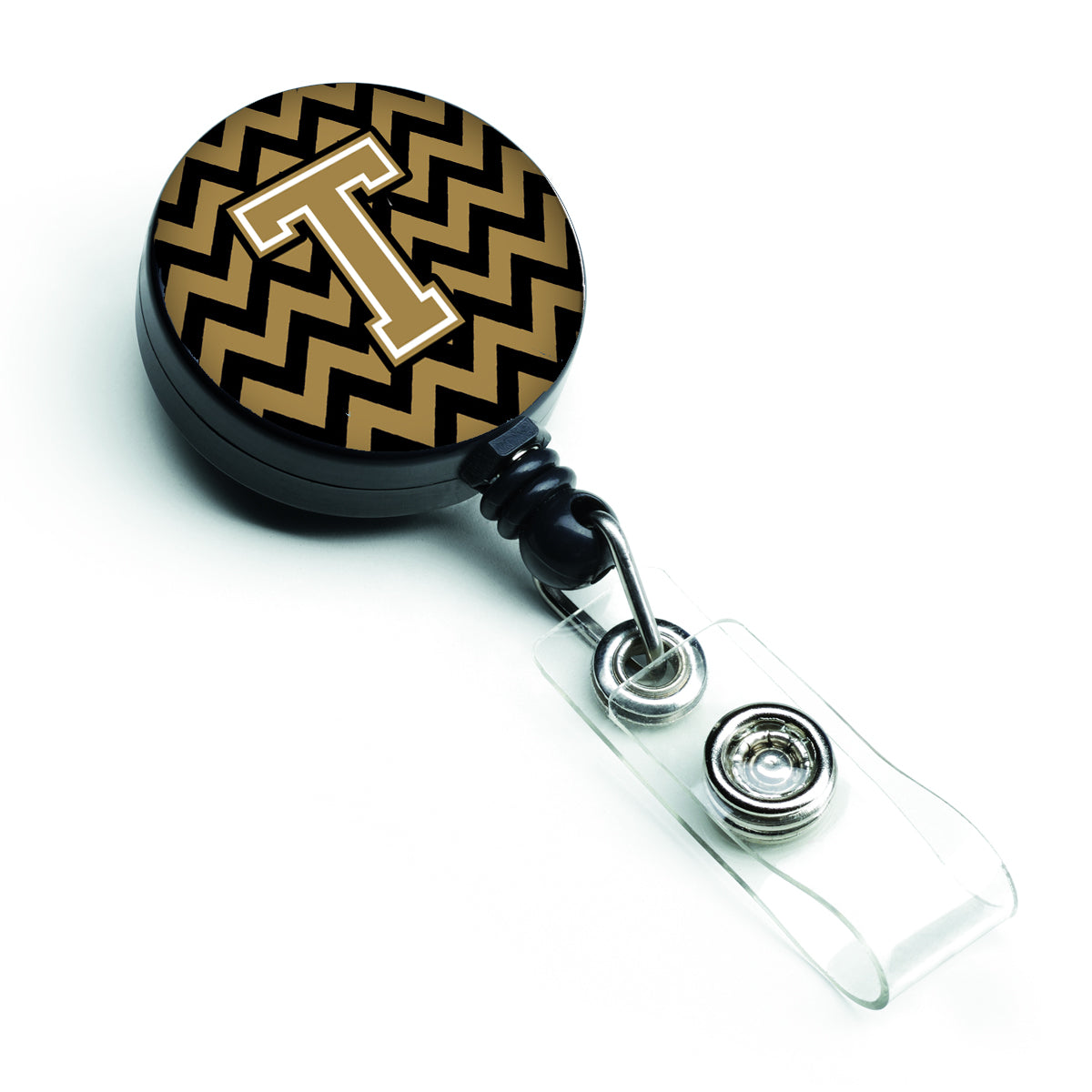Letter T Chevron Black and Gold  Retractable Badge Reel CJ1050-TBR.