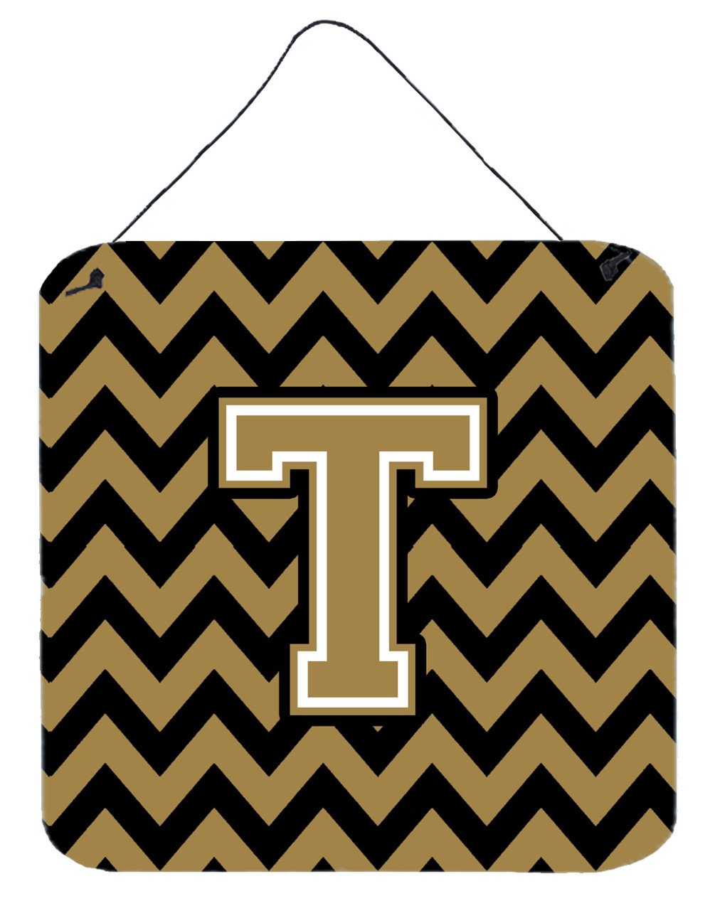 Letter T Chevron Black and Gold  Wall or Door Hanging Prints CJ1050-TDS66 by Caroline&#39;s Treasures
