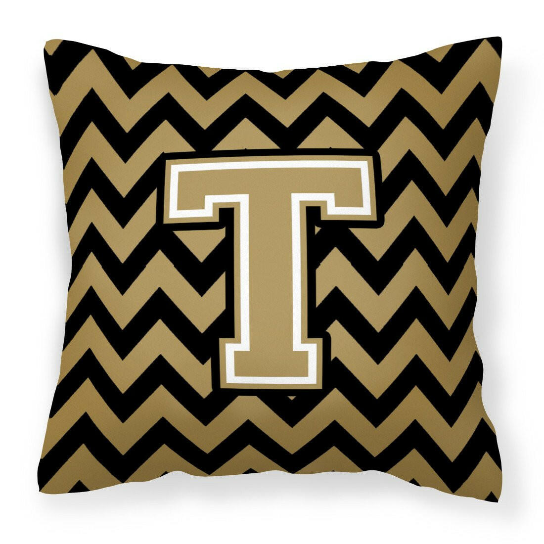 Letter T Chevron Black and Gold  Fabric Decorative Pillow CJ1050-TPW1414 by Caroline&#39;s Treasures