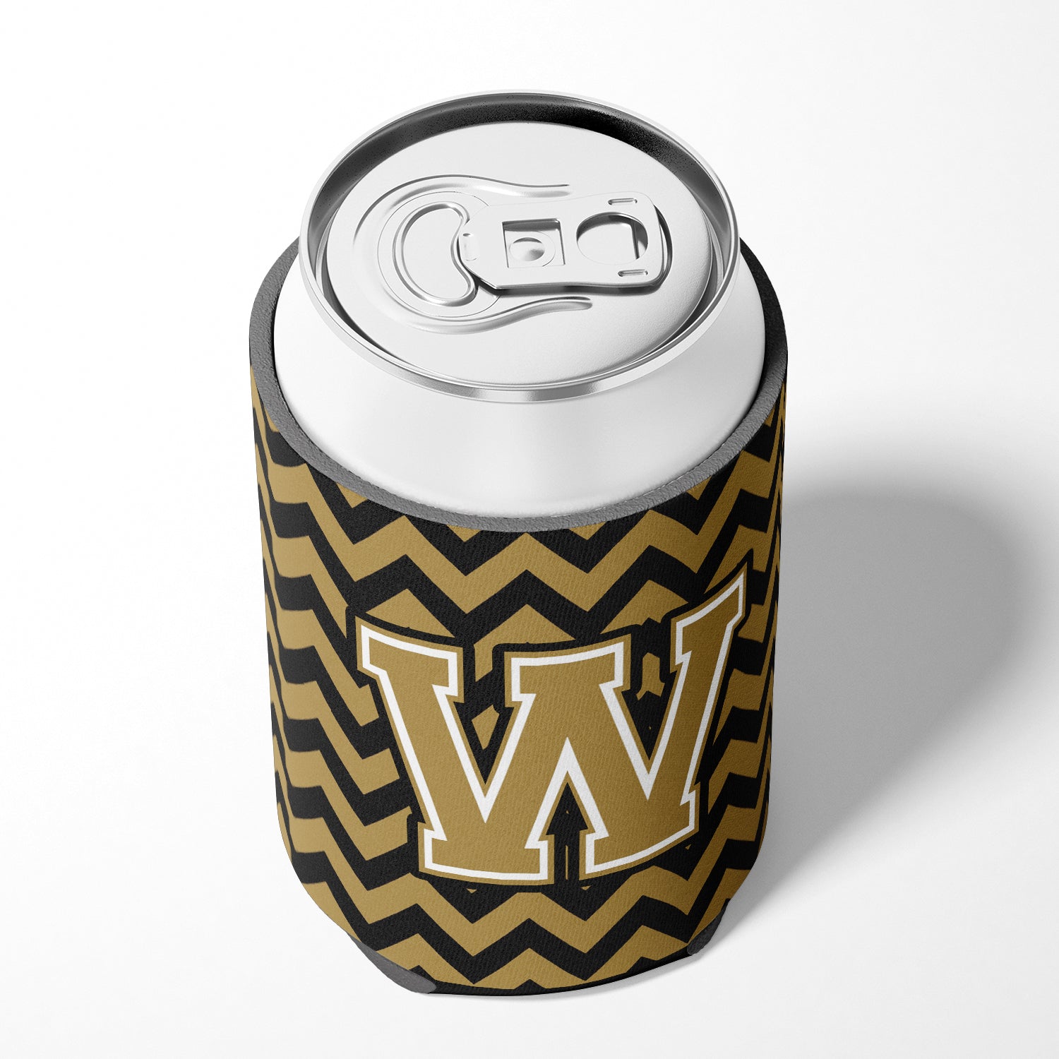 Letter W Chevron Black and Gold  Can or Bottle Hugger CJ1050-WCC.