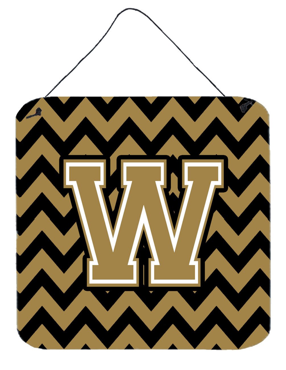 Letter W Chevron Black and Gold  Wall or Door Hanging Prints CJ1050-WDS66 by Caroline&#39;s Treasures