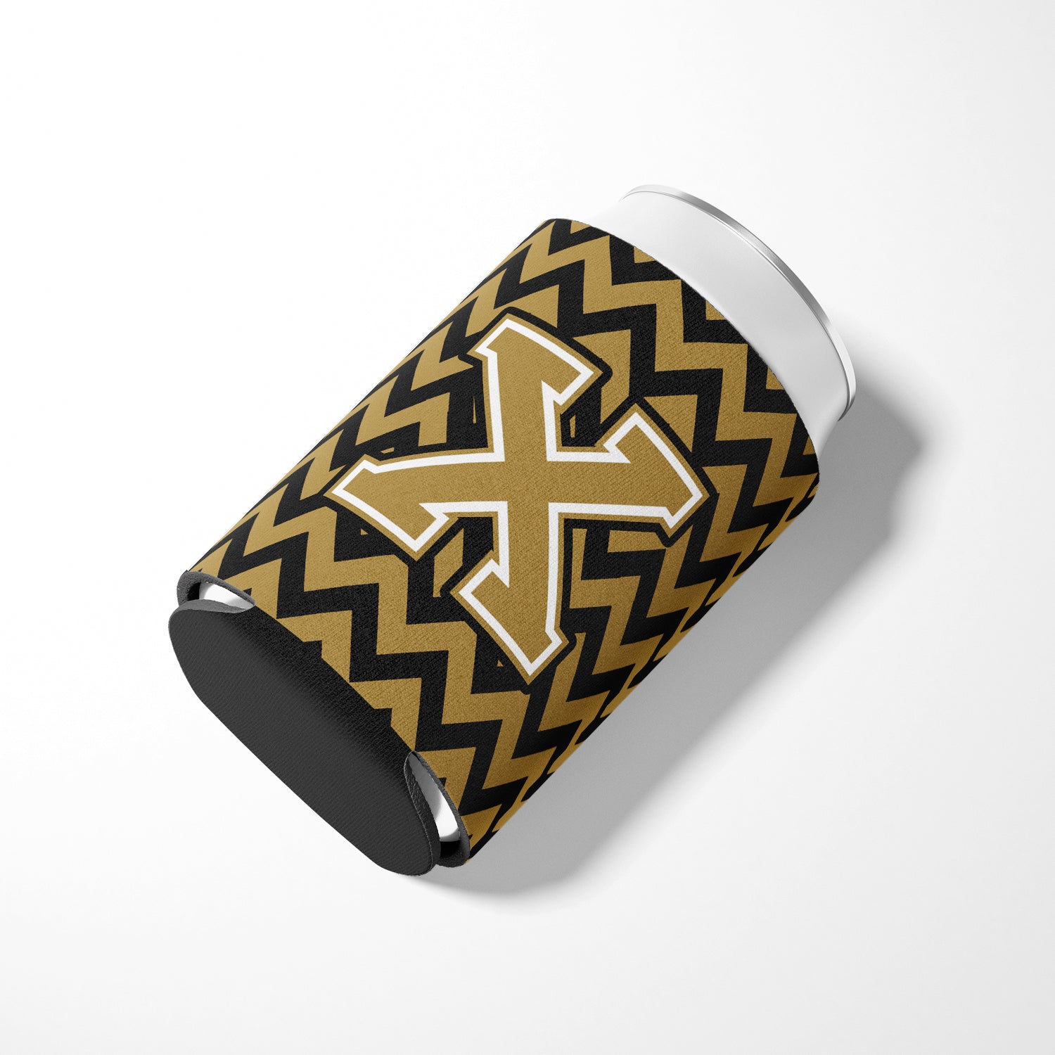 Letter X Chevron Black and Gold  Can or Bottle Hugger CJ1050-XCC.