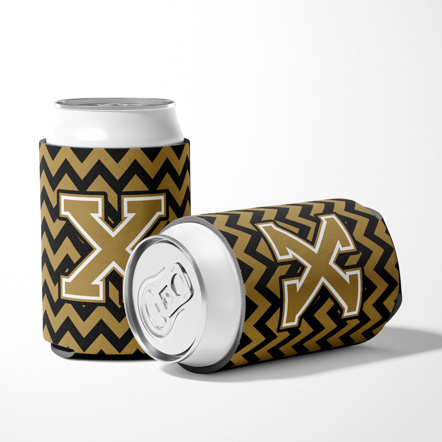 Letter X Chevron Black and Gold  Can or Bottle Hugger CJ1050-XCC.
